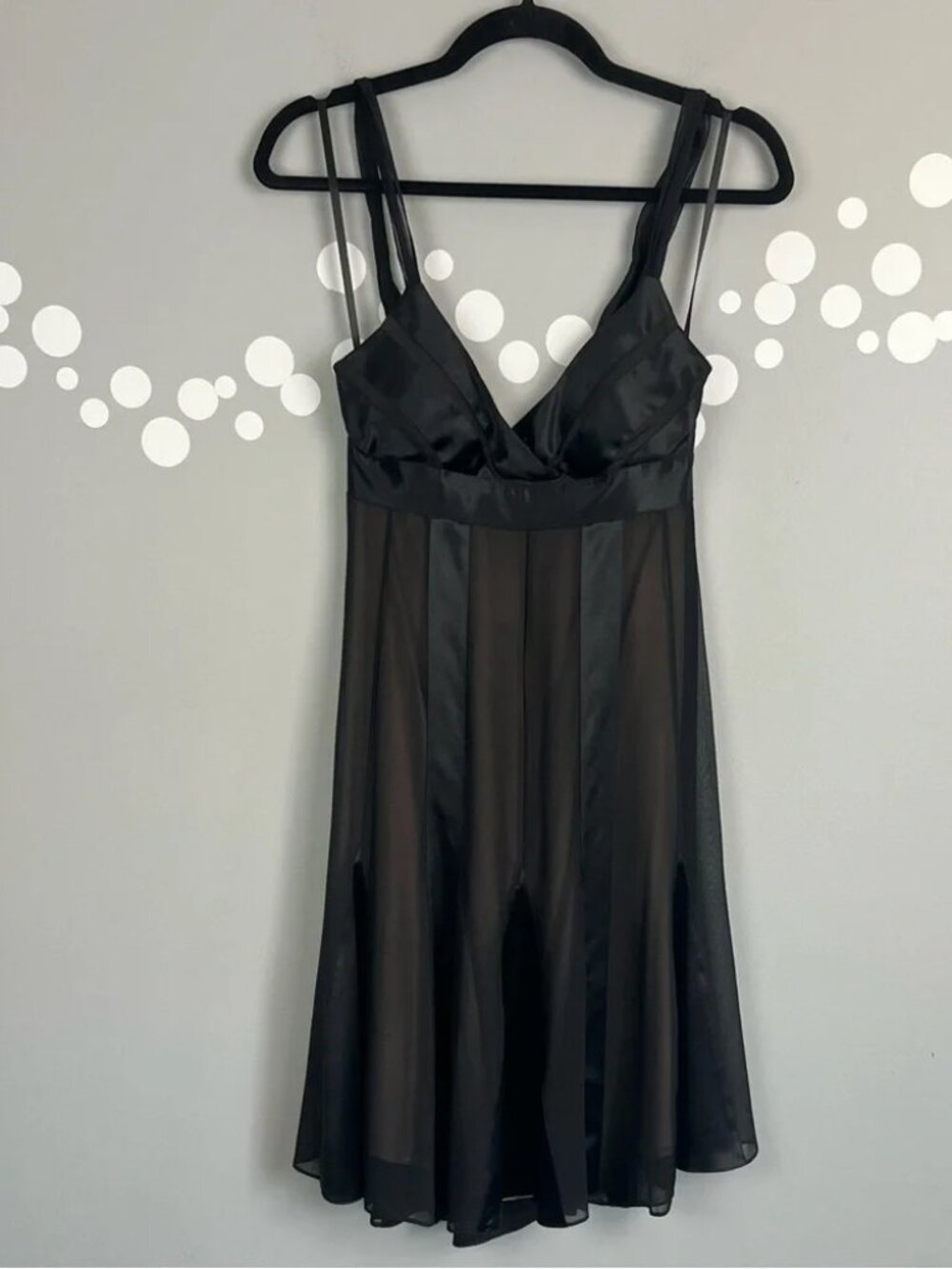 BCBGMAXAZRIA Black 100% Silk Satin Sheer Halter Cocktail Dress Petite 4P